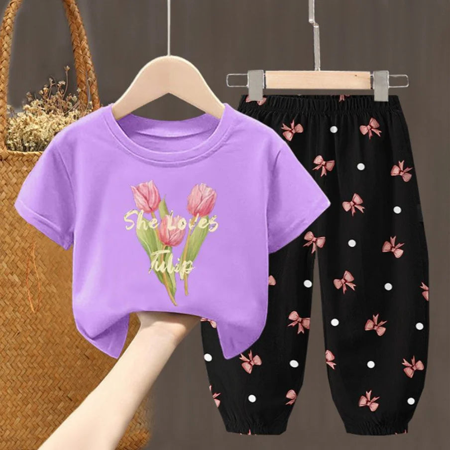 Summer Sets Children's Clothing Girls Kids Toddler Clothes Cute Fashion T-shirt Top Pants 2PCS Baby Girl Clothes