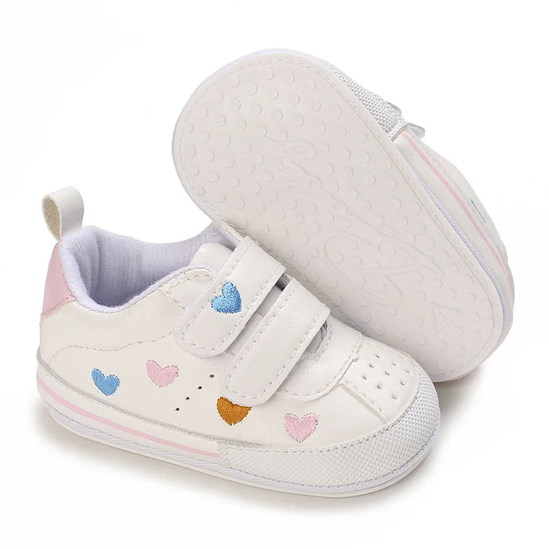 Meckior Spring and Autumn Baby Shoes Non-slip Soft Rubber Soled Toddler Shoes Cute Embroidered Love Stars Casual Shoes