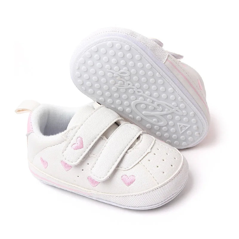 Meckior Spring and Autumn Baby Shoes Non-slip Soft Rubber Soled Toddler Shoes Cute Embroidered Love Stars Casual Shoes