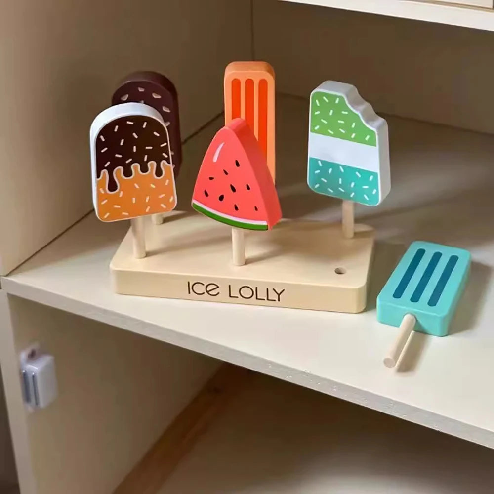 Toddler Wooden Simulation Ice Cream Fake Cake Artificial Food Kitchen Play House Decoration Prop For Preschool Education Toys