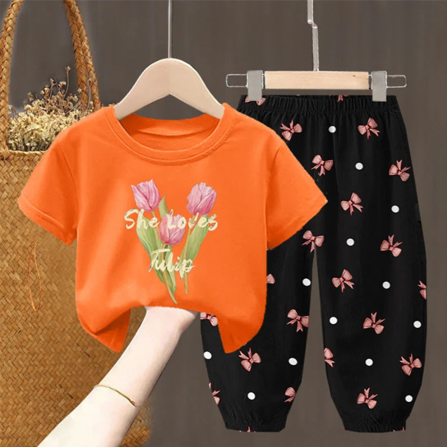 Summer Sets Children's Clothing Girls Kids Toddler Clothes Cute Fashion T-shirt Top Pants 2PCS Baby Girl Clothes