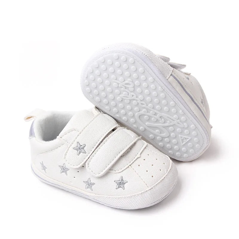 Meckior Spring and Autumn Baby Shoes Non-slip Soft Rubber Soled Toddler Shoes Cute Embroidered Love Stars Casual Shoes