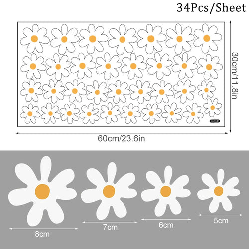 White Daisy Flower Wall Stickers Kids Room Living Room DIY Art Decas