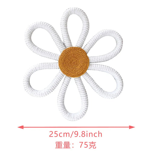 Hand Woven Boho Macrame Daisy Flower Ornament Wall Hanging Decoration