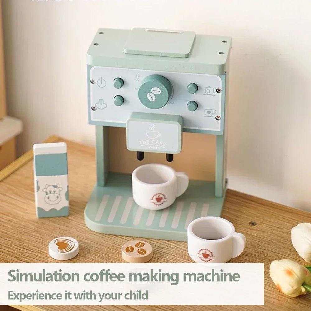 Kids Kitchen Toy Set Wooden Coffee Maker Set Simulation Cookie Maker