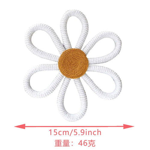 Hand Woven Boho Macrame Daisy Flower Ornament Wall Hanging Decoration