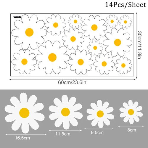 White Daisy Flower Wall Stickers Kids Room Living Room DIY Art Decas