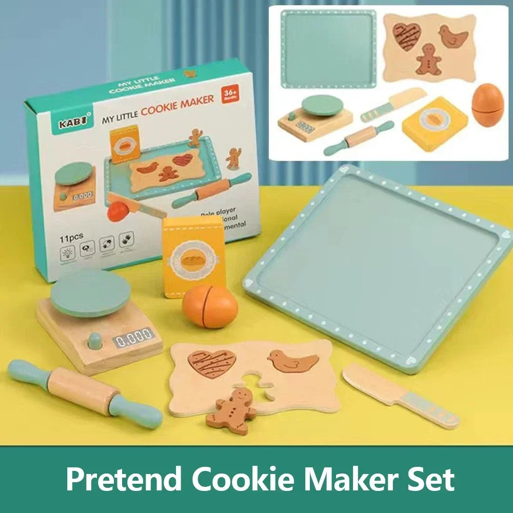 Kids Kitchen Toy Set Wooden Coffee Maker Set Simulation Cookie Maker