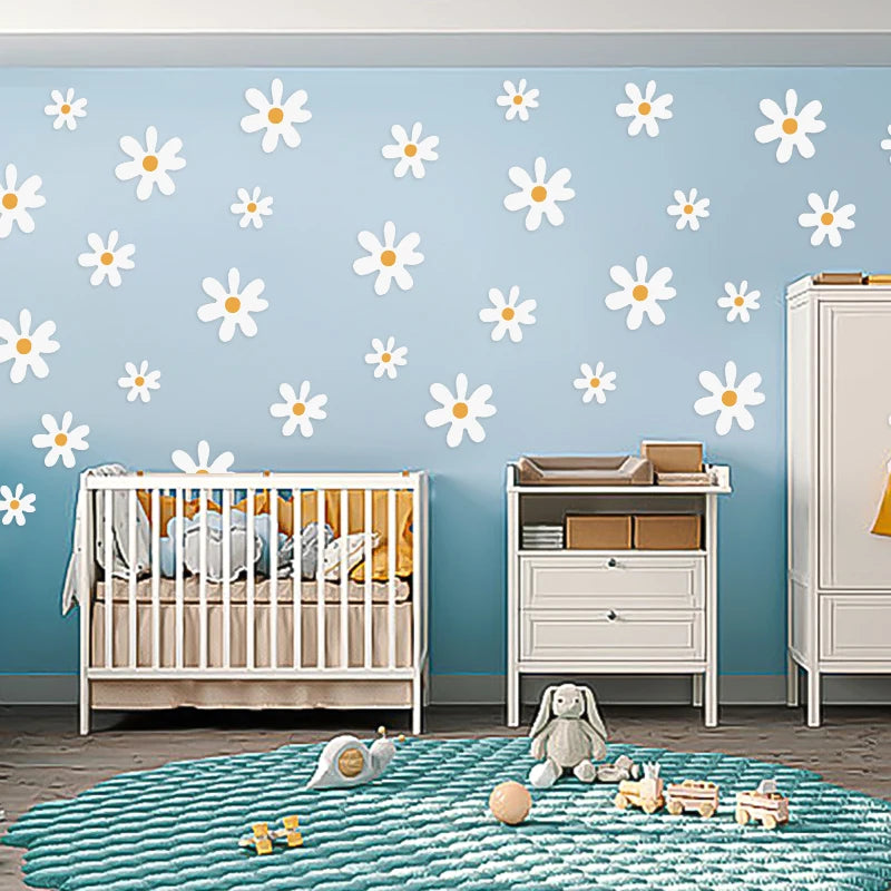 White Daisy Flower Wall Stickers Kids Room Living Room DIY Art Decas