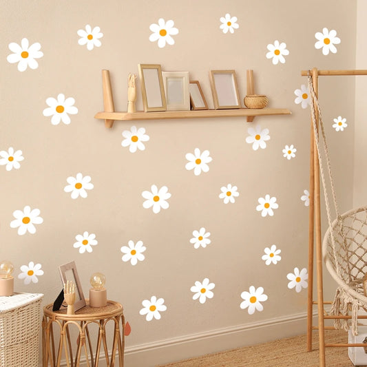 White Daisy Flower Wall Stickers Kids Room Living Room DIY Art Decas