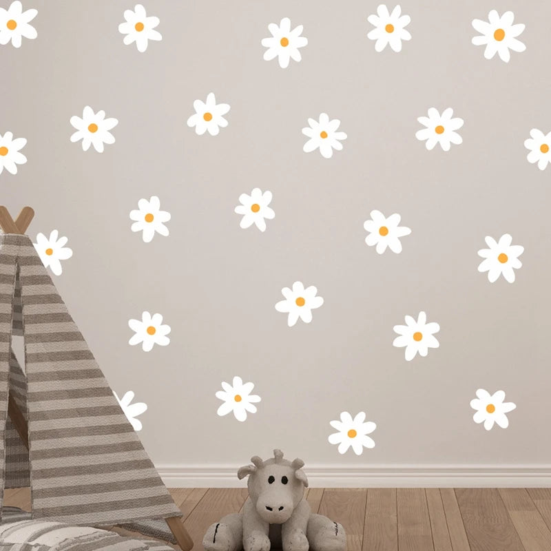 White Daisy Flower Wall Stickers Kids Room Living Room DIY Art Decas