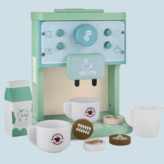 Kids Kitchen Toy Set Wooden Coffee Maker Set Simulation Cookie Maker