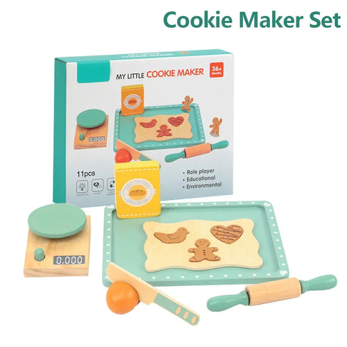 Kids Kitchen Toy Set Wooden Coffee Maker Set Simulation Cookie Maker