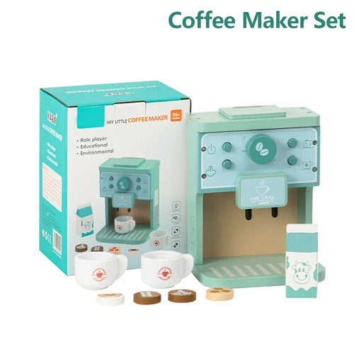 Kids Kitchen Toy Set Wooden Coffee Maker Set Simulation Cookie Maker