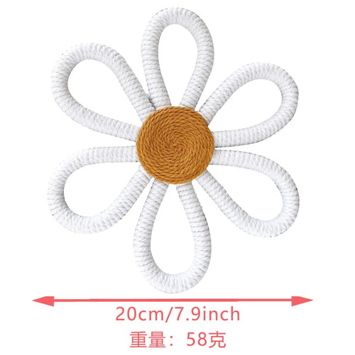 Hand Woven Boho Macrame Daisy Flower Ornament Wall Hanging Decoration