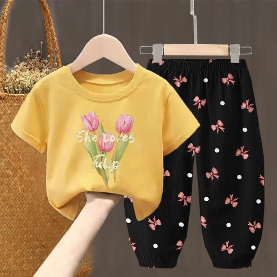 Summer Sets Children's Clothing Girls Kids Toddler Clothes Cute Fashion T-shirt Top Pants 2PCS Baby Girl Clothes