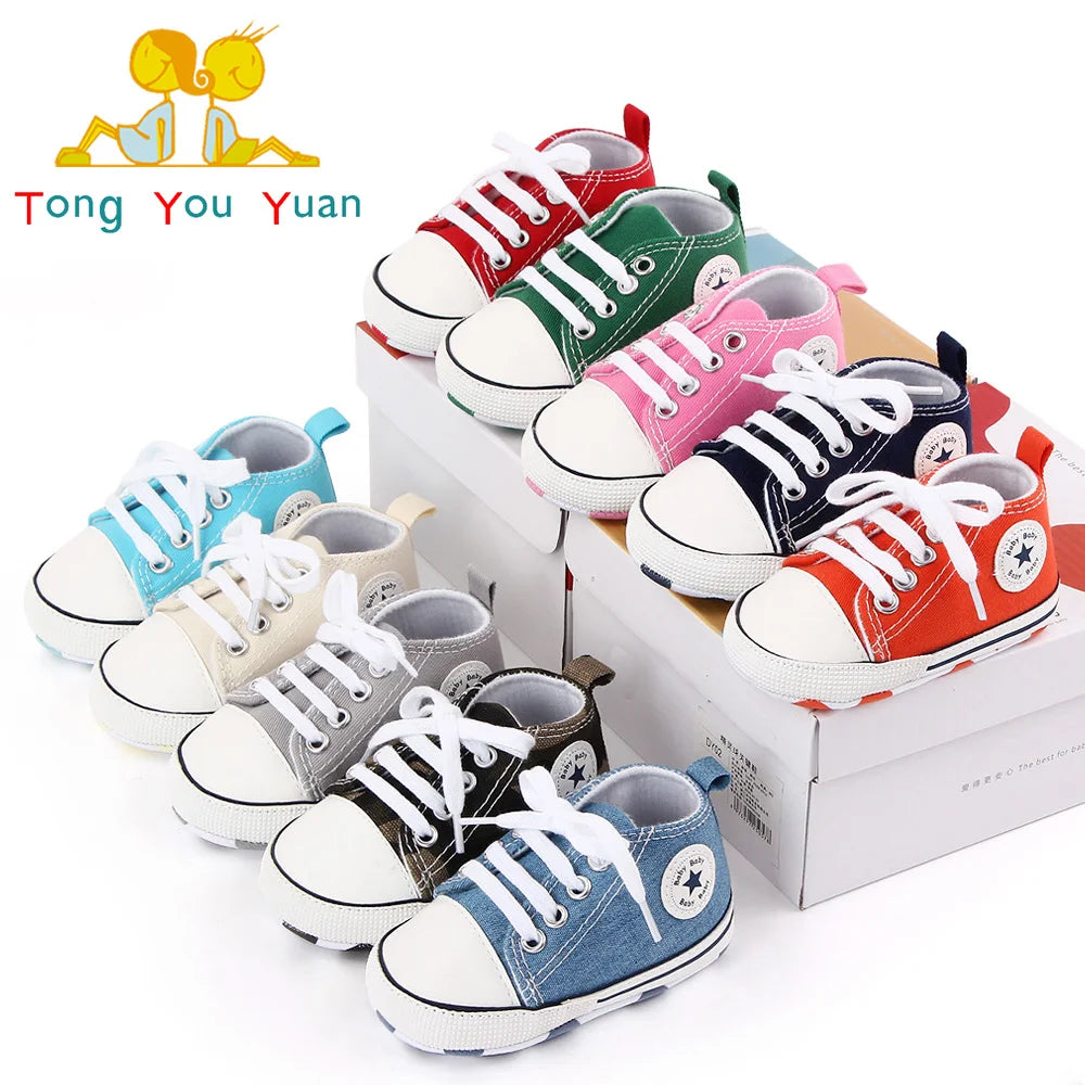 New Baby Shoes Boys Girls Classic Canvas Casual Sneakers Newborn First Walker Toddler Soft Sole Non-Slip Walking Shoes D2486