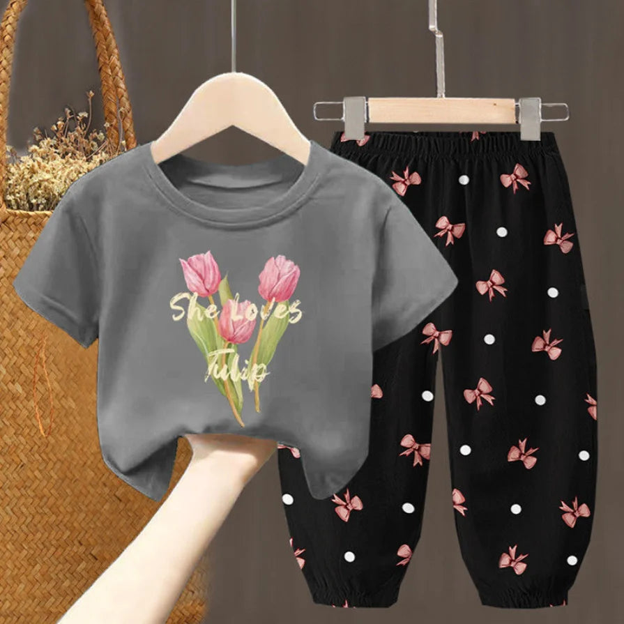 Summer Sets Children's Clothing Girls Kids Toddler Clothes Cute Fashion T-shirt Top Pants 2PCS Baby Girl Clothes