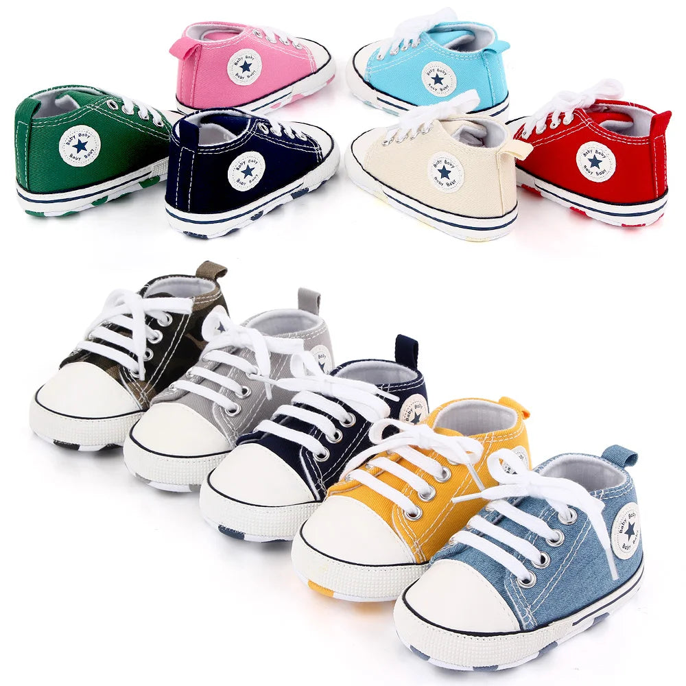 New Baby Shoes Boys Girls Classic Canvas Casual Sneakers Newborn First Walker Toddler Soft Sole Non-Slip Walking Shoes D2486