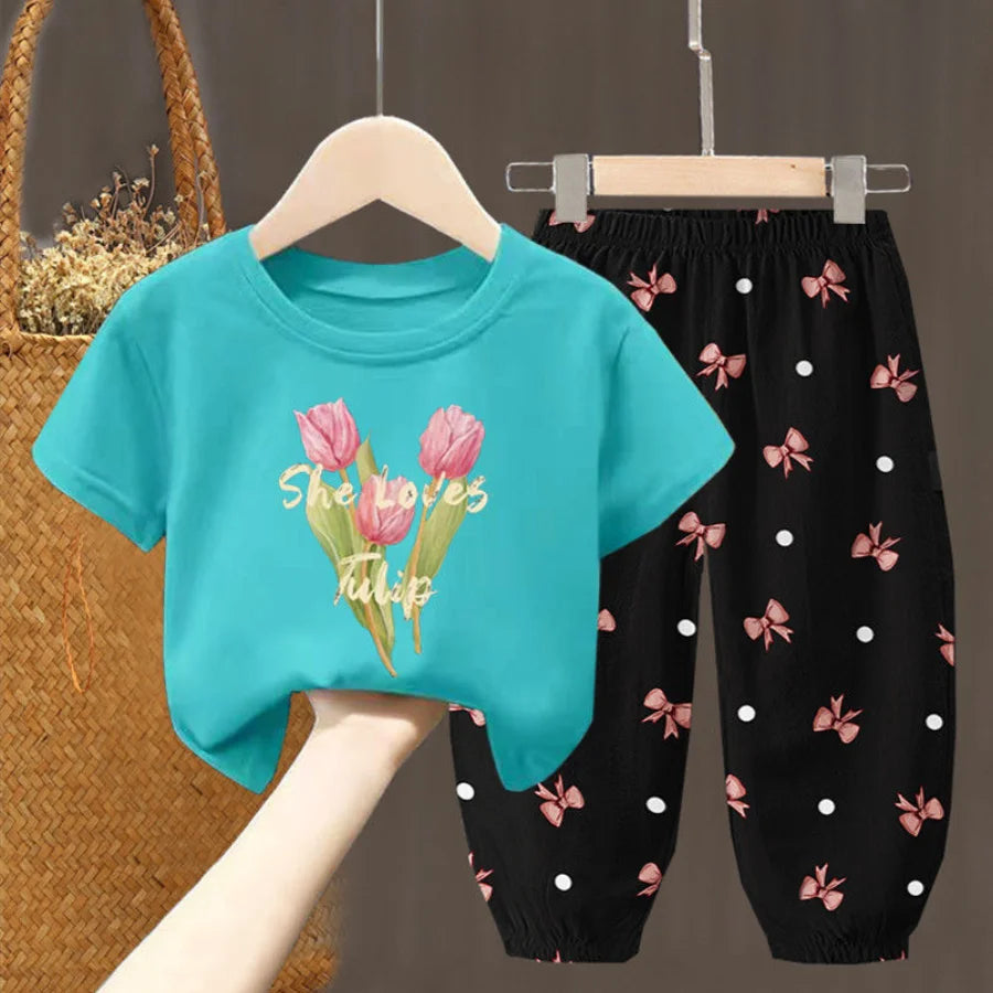 Summer Sets Children's Clothing Girls Kids Toddler Clothes Cute Fashion T-shirt Top Pants 2PCS Baby Girl Clothes