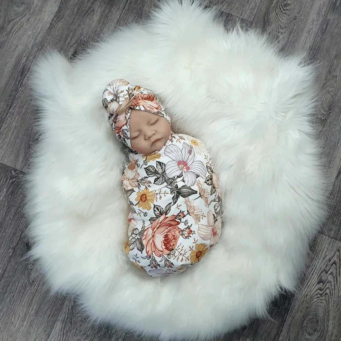 Baby Born Bedding Blankets Flower Print Baby Blanket New Born Muslin Swaddle Girl Hat Headband Infant Receiving Blanket