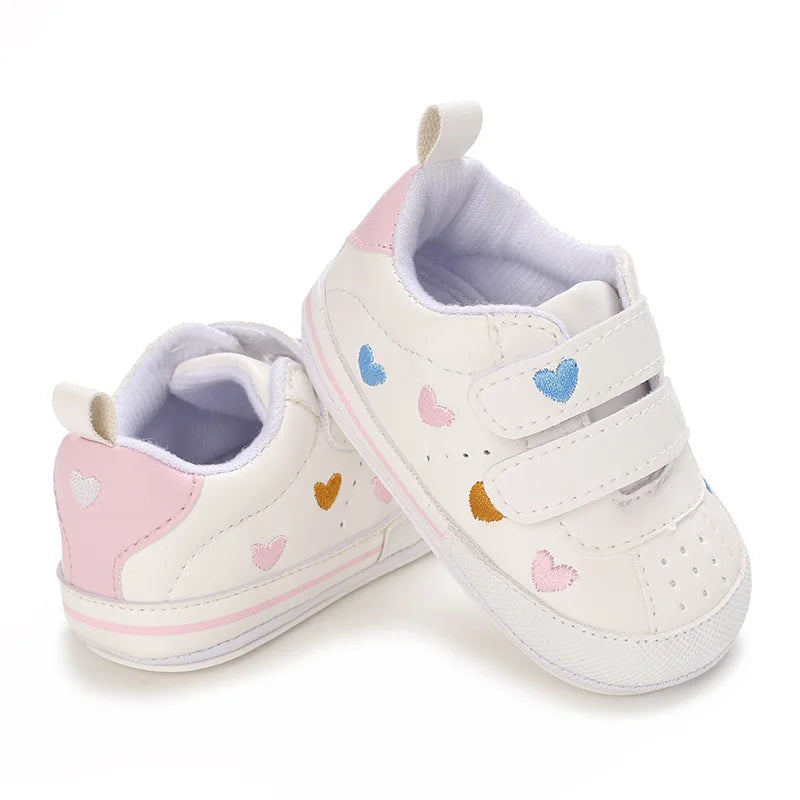 Meckior Spring and Autumn Baby Shoes Non-slip Soft Rubber Soled Toddler Shoes Cute Embroidered Love Stars Casual Shoes